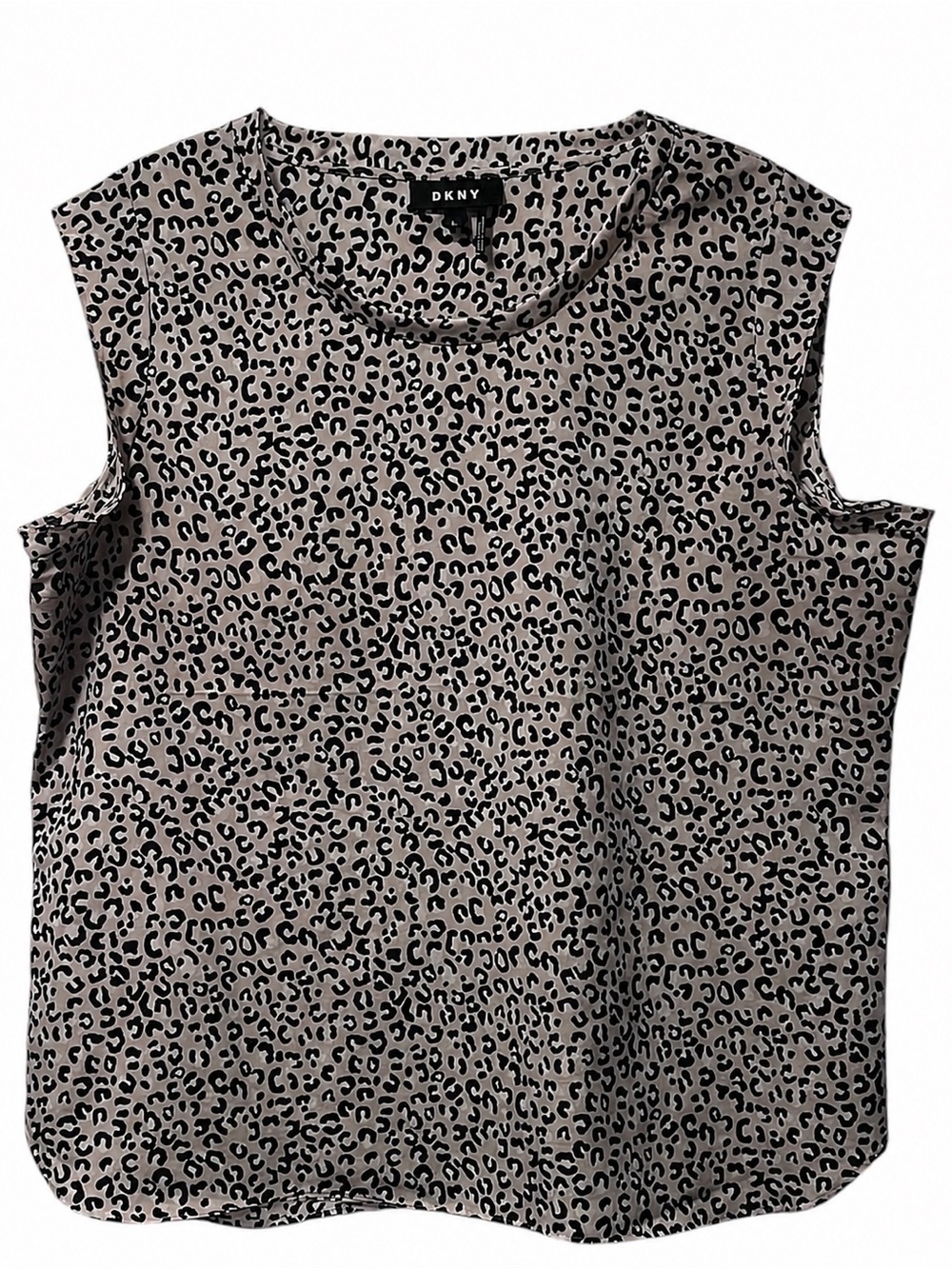 DKNY Sleeveless Leopard Print Blouse Top XL Taupe Black Animal Print